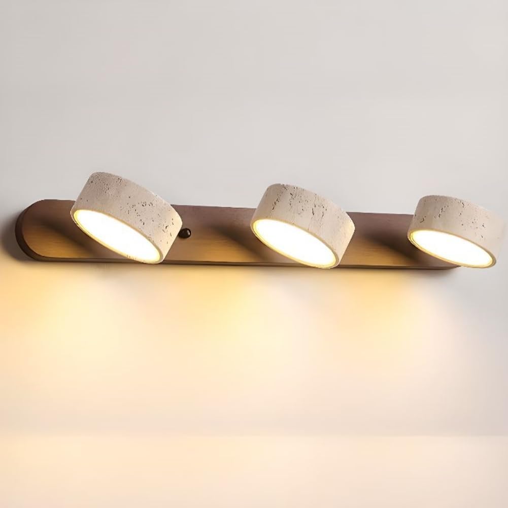 Dark Wood Farmhouse Bathroom Vanity Light Natural Stone Shade | Travertine 3 Lights Linear Bathroom Wall Sconce