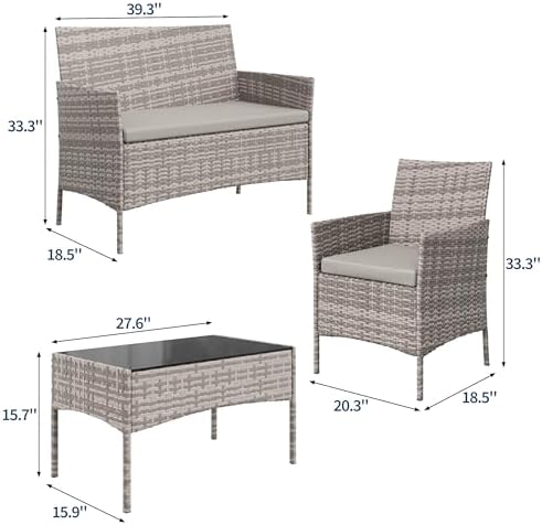 4-Piece PE Rattan Outdoor Patio Furniture Set | Gray All-Weather Resistant for Backyard, Garden & Porch