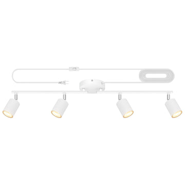 Track Lighting Plug in, LED Track Lighting Fixtures Ceiling Kit, White 4-Light Ceiling Light Plug-in, Wall Light