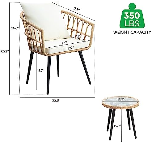 3-Piece Wicker Outdoor Patio Furniture Set - Bistro | Beige for Backyard, Garden & Porch