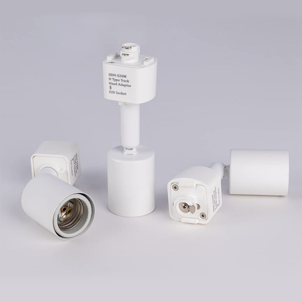 H Type Track Lighting Head to E26 Medium Screw Base Adapter Light Direction Adjustable Pack of 3 (White)