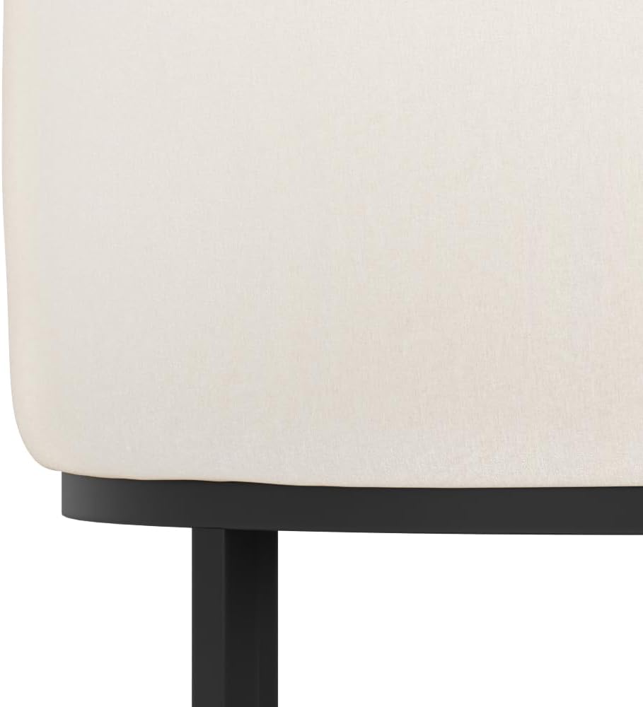 Counter Height Bar Stools Set of 3, Modern Barrel Counter Stools with Backrest and Arms, Black Metal Frames, Linen