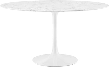 Inspired Saarinen Style Tulip Round Pedestal Dining Table — White Marble Top, 54″ Round