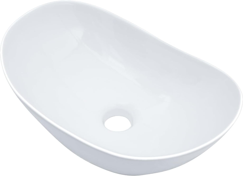 Bowl Sink For Bathrooms 17" x 11" Oval White Vessel Sink Modern Boat Shape Artistic Basin Bathroom Vessel Sinks Above