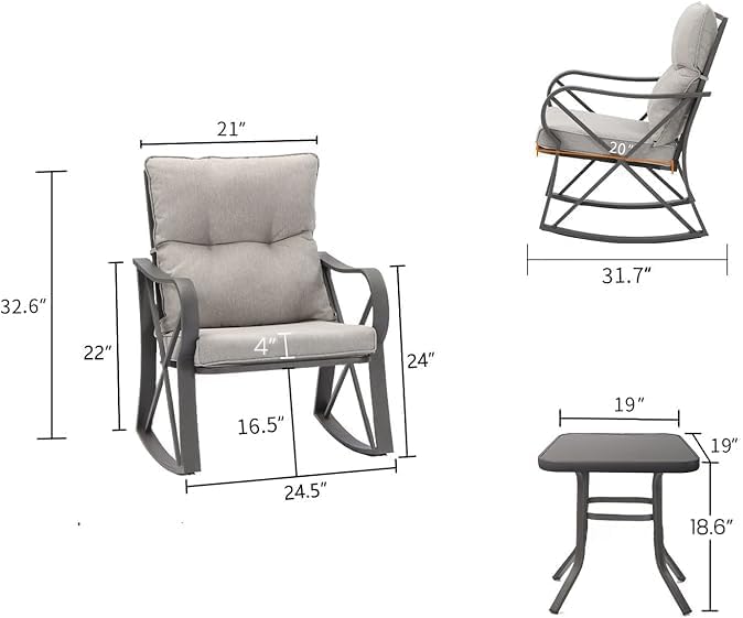 3-Piece Outdoor Patio Furniture Set - Bistro | Gray for Backyard, Garden & Porch