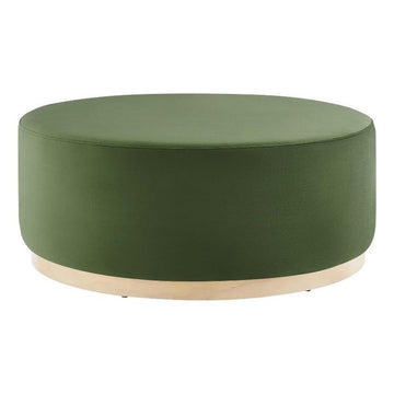 Tilden 38 Inch Round Performance Velvet Upholstered Ottoman in Moss Green Natural - Round Ottoman Coffee Table