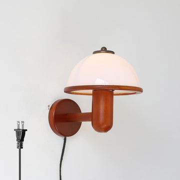 Renter Friendly Plug in Modern Wall Sconce Mid Century with White Milk Shade Rustic Wood Wall Mount Light Hardwired