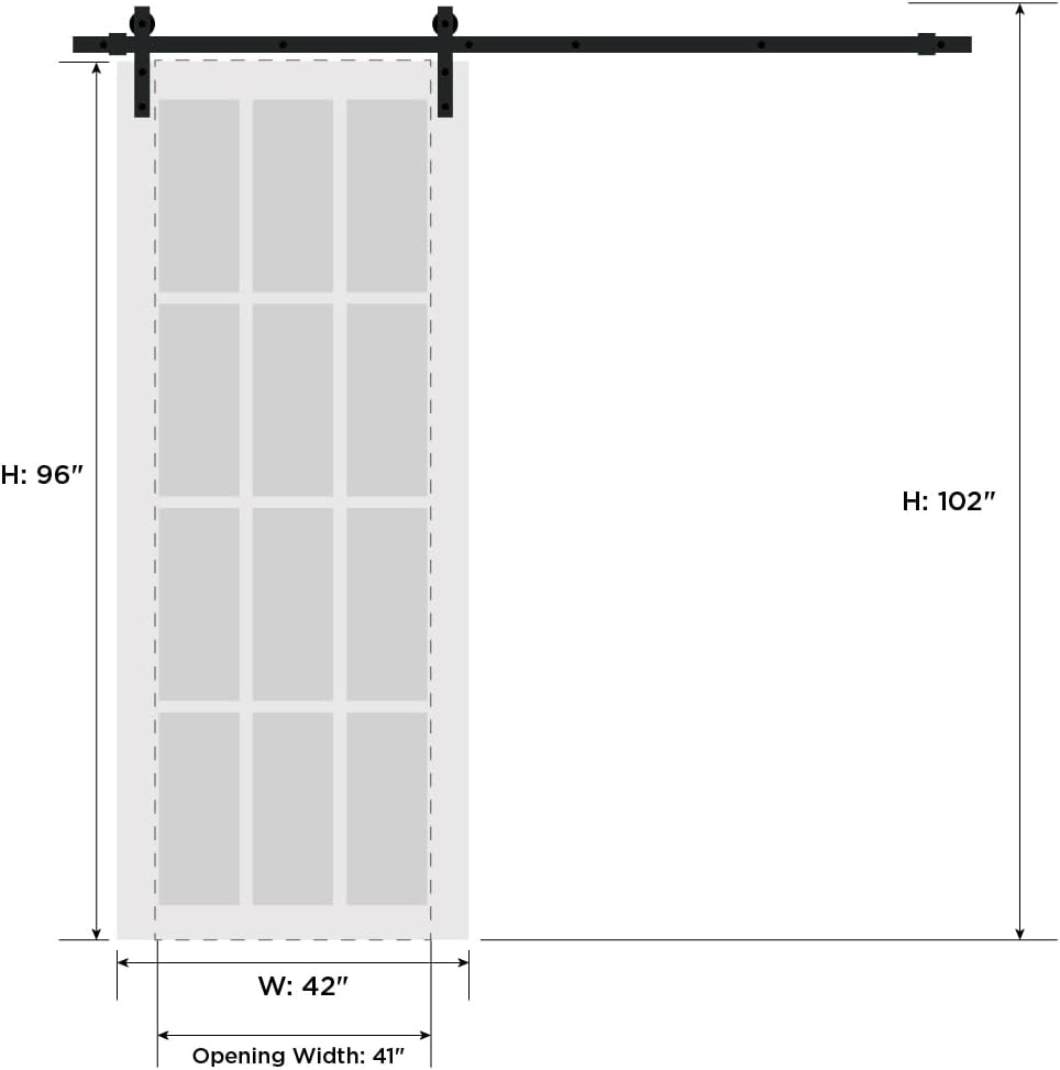 Lucia 1299 | Interior Single Sliding barn Door with Mirror, Solid Wood, 42x96, Black, Modern Style |