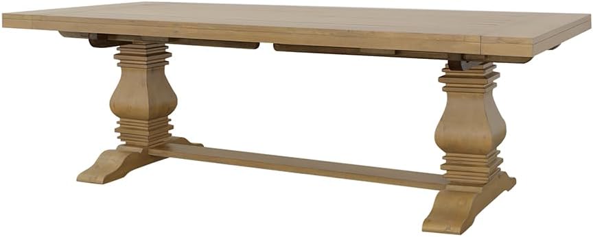 Florence - Pine Wood - Farmhouse Rectangular Dining Table with 2 Removable Leaves and Double Pedestal Base - Dining