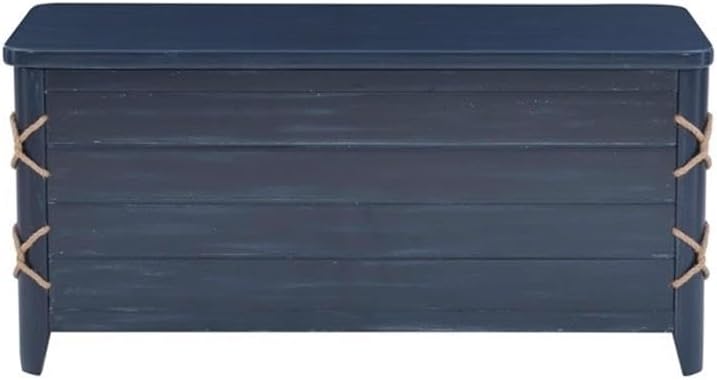 Modern Wood Rope Storage Chest, 38" L x 18" D x 18" H, Cedar Lined, Blue Finish, Paneled Design with Rope Trim