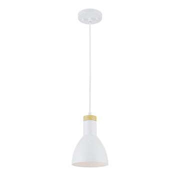 1-Light Pendant Light, Matte White, Wood Grain Accent