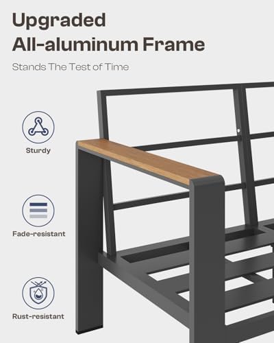 5-Piece Aluminum Outdoor Patio Furniture Set - Conversation | Graphite with Thick Cushions for Patio, Garden & Porch