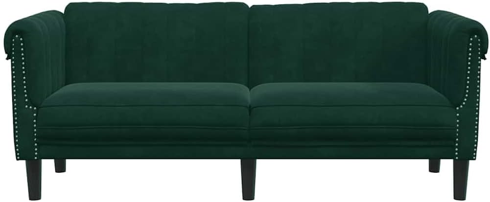 Dark Green Velvet 2-Seater Sofa with Thick Padding, Sturdy Legs, and Modern Design