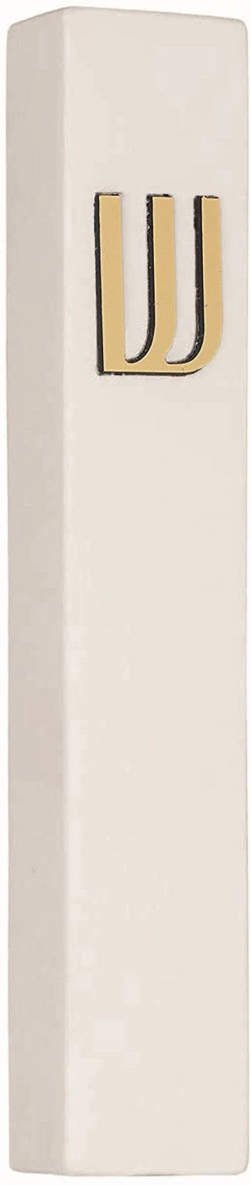 Modern Concrete Mezuzah Case with Scroll, Easy Peel and Stick Mezuza (Ivory+ Gold Shin, 5 Inches)