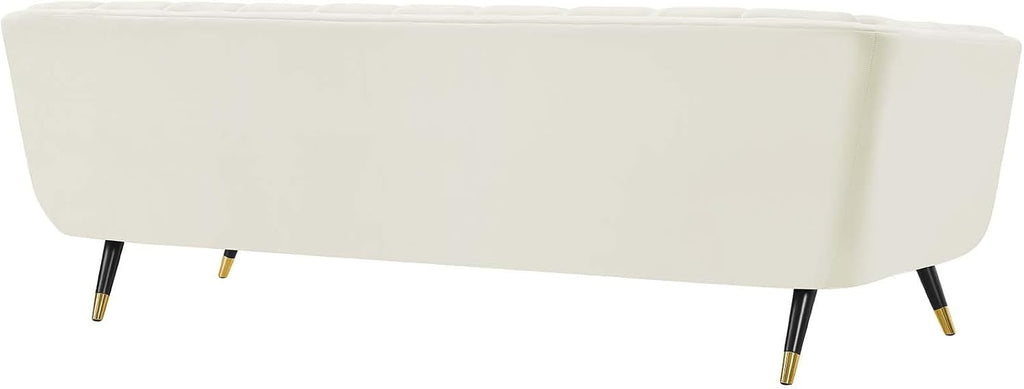 Adept Contemporary Mid-Century Modern Performance Velvet Upholstered Tufted Sofa in Ivory