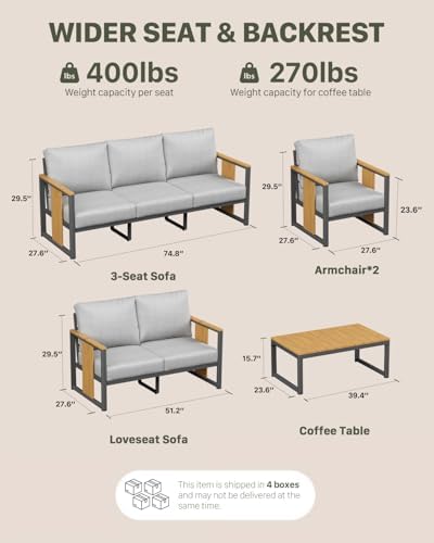 2-Piece Aluminum Outdoor Patio Furniture Set | Grey All-Weather Resistant with Thick Cushions for Backyard, Garden & Porch