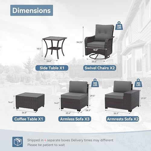 9-Piece Rattan Outdoor Patio Furniture Set - Conversation | Grey for Patio, Garden & Porch