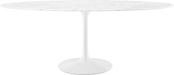 Inspired Saarinen Style Tulip Oval Pedestal Dining Table — White Base / Marble Top, 78″ Oval