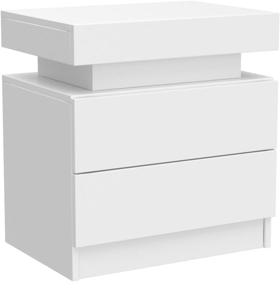 Nightstands Set of 2,LED Night Stand Set 2,Bedside Table with Wood Drawers,Modern End Side Table ,White