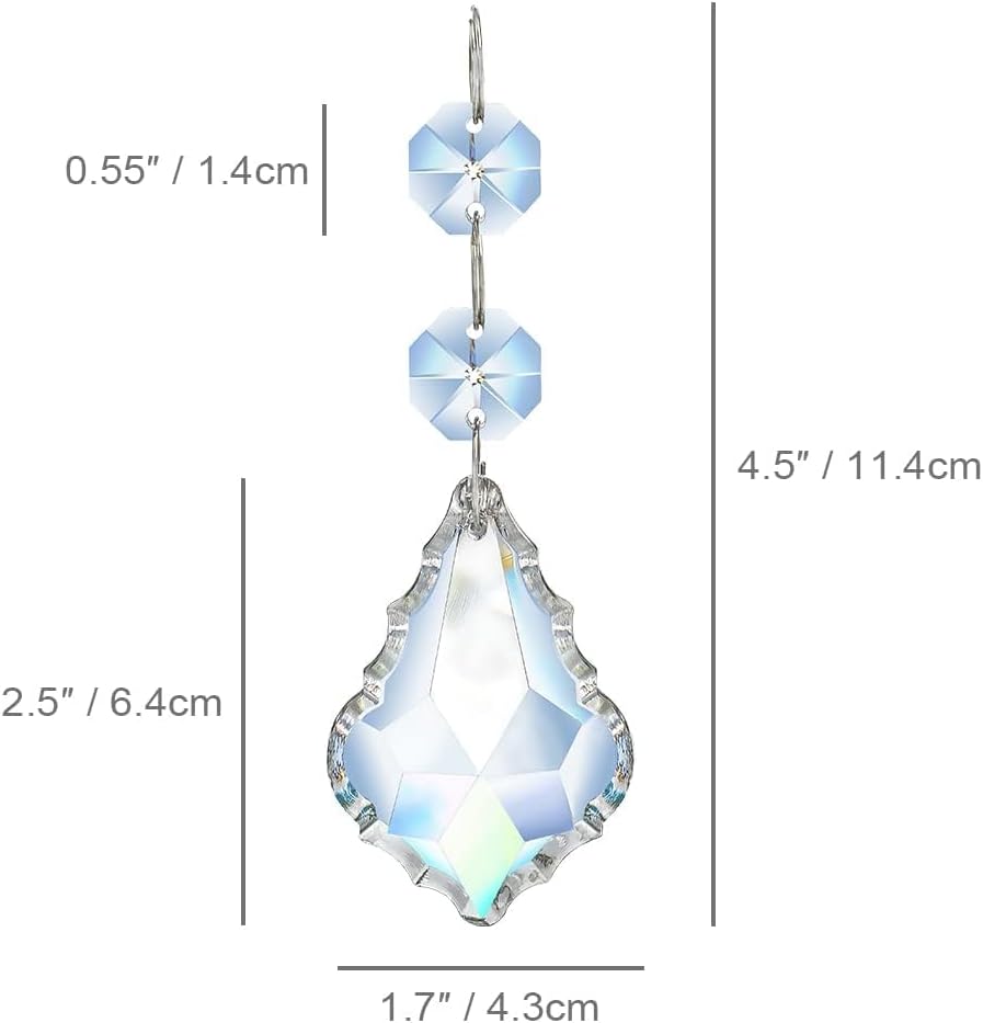20PCS Clear Crystal Suncatcher Prisms, 63mm Chandelier Replacement Pendants - Maple Leaf Chandelier Prisms Connected