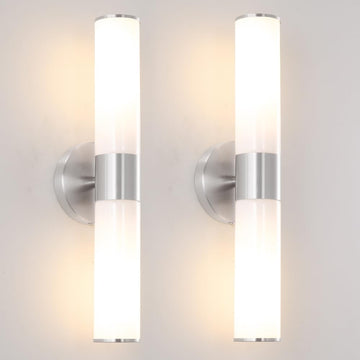 Brushed Nickel Wall Sconces Set of 2 (Hardwired Only), Bathroom Vanity Light Fixtures, Modern Cylinder Glass Wall