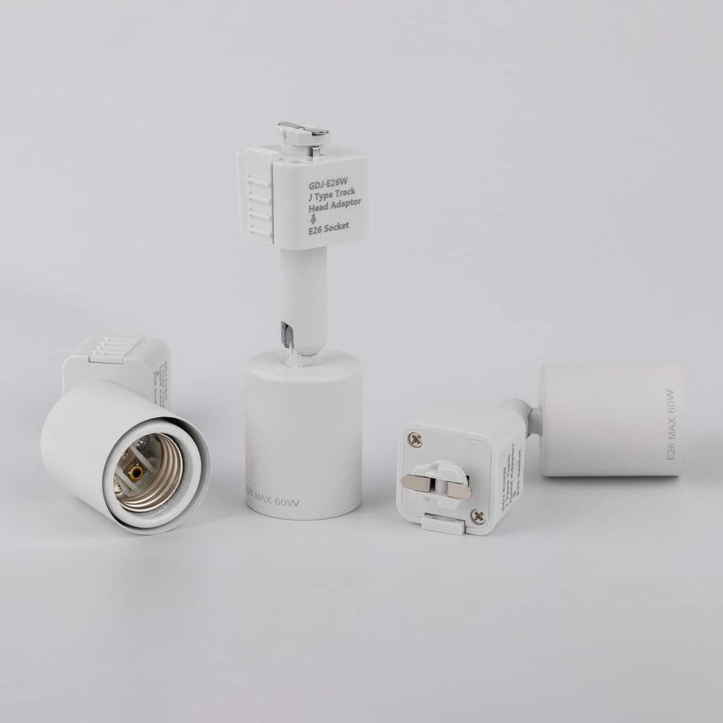 J Type Track Lighting Head to E26 Medium Screw Base Adapter Light Direction Adjustable Pack of 3 (White)
