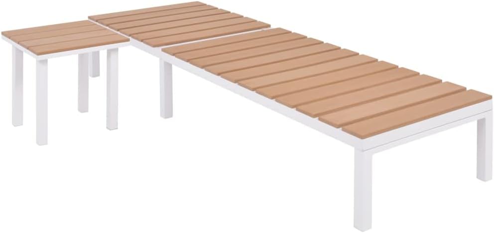 Sun Lounger Set of 2, Aluminum and WPC Outdoor Chaise Lounge with Adjustable Backrest, Modern Reclining Chair