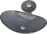 22" x 14" Oval Grey Vessel Sink Glass Sinks Bowl Above Counte, Bathroom Sink with Faucet and Drain Tempered Glass Sinks