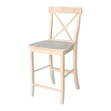 X-Back Counter Height Stool - 24" Seat Height, Solid Wood, Real Parawood, 17.72" W x 20.37" D x 39.96" H, 225 lbs wt.