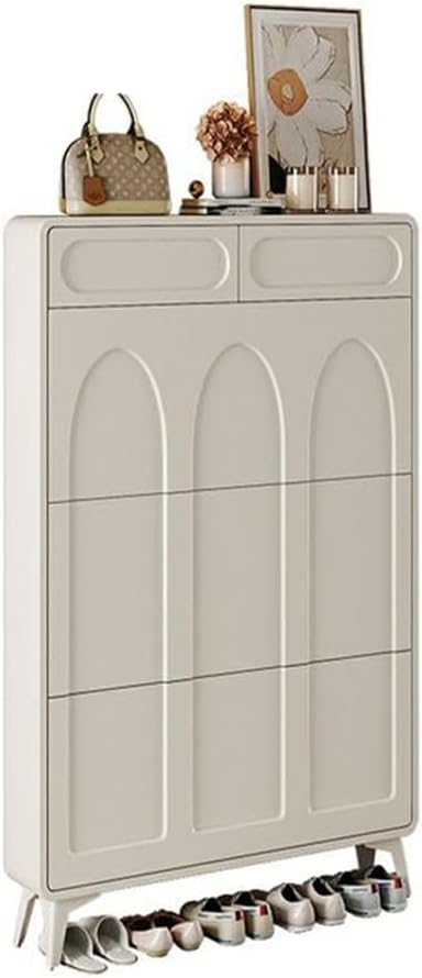 Shoe Storage Cabinet with Drawers & Adjustable Shelves Cream Ultra-thin Flip Shoe Cabinet Door Indoor Entrance Porch