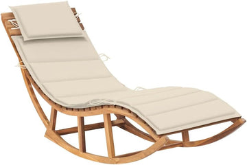 Teak Chaise Lounge Outdoor, 70.9"x23.6"x28.7" Waveform Wood Sun Lounger with Rocking Motion, Thick Brown Cushion
