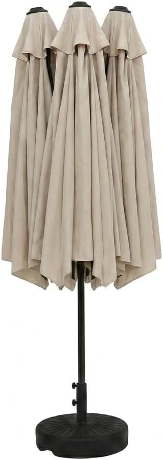 13ft Double-Sided Patio Umbrella with Crank, Waterproof UV Protective Beige Outdoor Umbrella