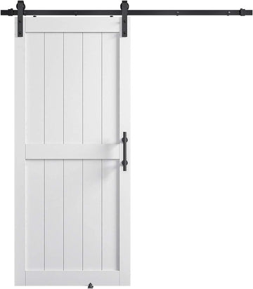 36in x 84in MDF Sliding Barn Door with 6.6ft Barn Door Hardware Kit & Handle, Pre-Drilled Holes Easy