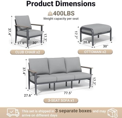 5-Piece Aluminum Outdoor Patio Furniture Set | Gray with Thick Cushions for Patio, Garden & Porch
