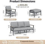 5-Piece Aluminum Outdoor Patio Furniture Set | Gray with Thick Cushions for Patio, Garden & Porch