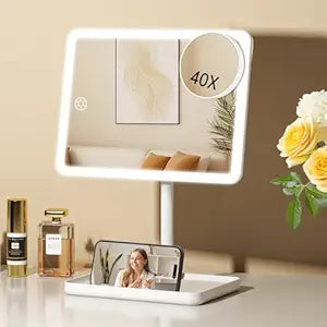 Vanity Mirror with Lights, Rechargeable Makeup Mirror with Lights,Smart Touch with 3-Color Lighting, Dimmable,