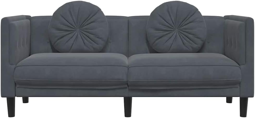 Dark Gray Velvet 2-Seater Sofa with Cushions, Small Loveseat with Thick Padded Seat and Armrests, Modern Couch with