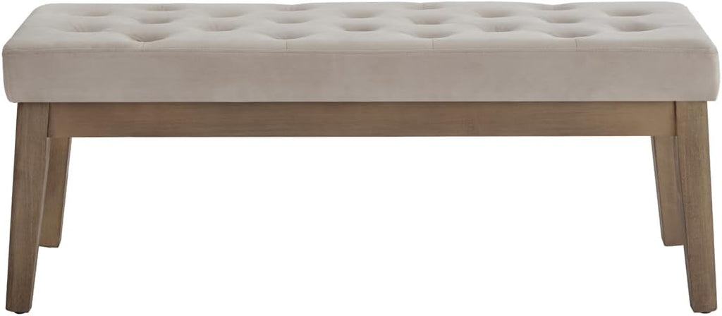 Velvet Upholstered Buttons Tufted Entryway Bench with Solid Wood Leg,Bed Bench Ottoman with Padded Seat,5034-Taupe