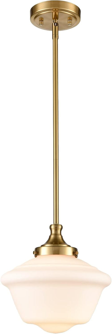 Modern Gold Schoolhouse Pendant Light Fixture | 10-Inch Milk White Glass Pendant Lighting for Kitchen Island