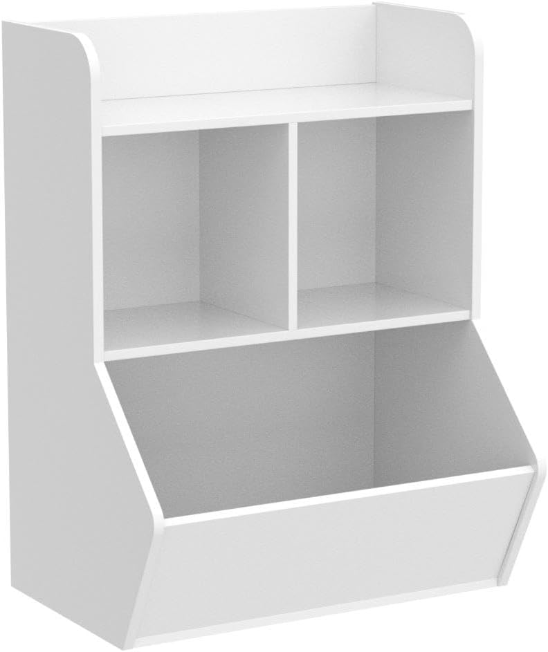 Kids Bookshelf and Toy Storage Organizer, 3 Cubby Kids Bookcase with Open Toy Cabinet, White