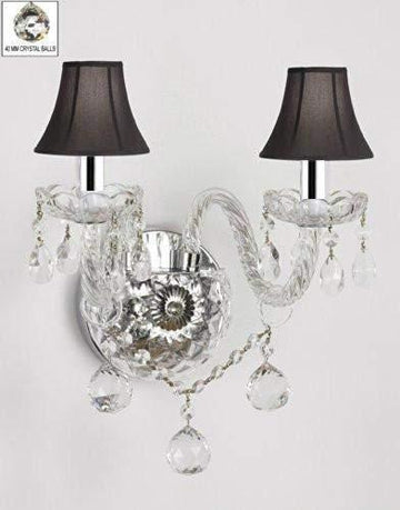 Murano Venetian Style All-Crystal Wall Sconce with Crystal Balls with Black Shades & W/Chrome Sleeves - G46-B43/BLACKSHADES/B6/2/386