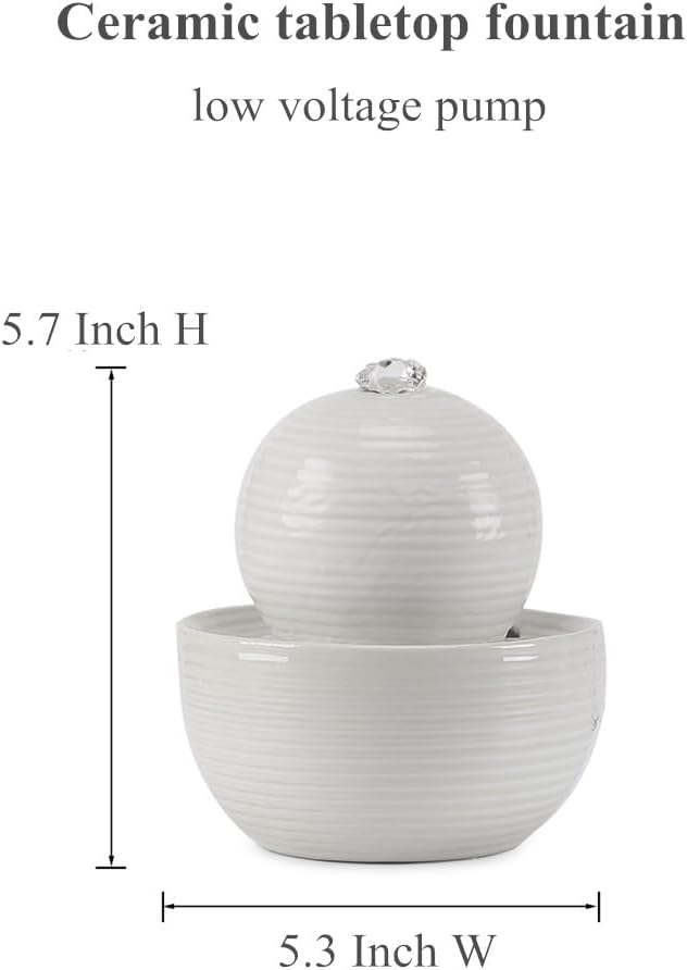 Ceramic Tabletop Desktop mini Fountain Water Feature Water Fall Indoor and Outdoor and Home Decoration (White A174)