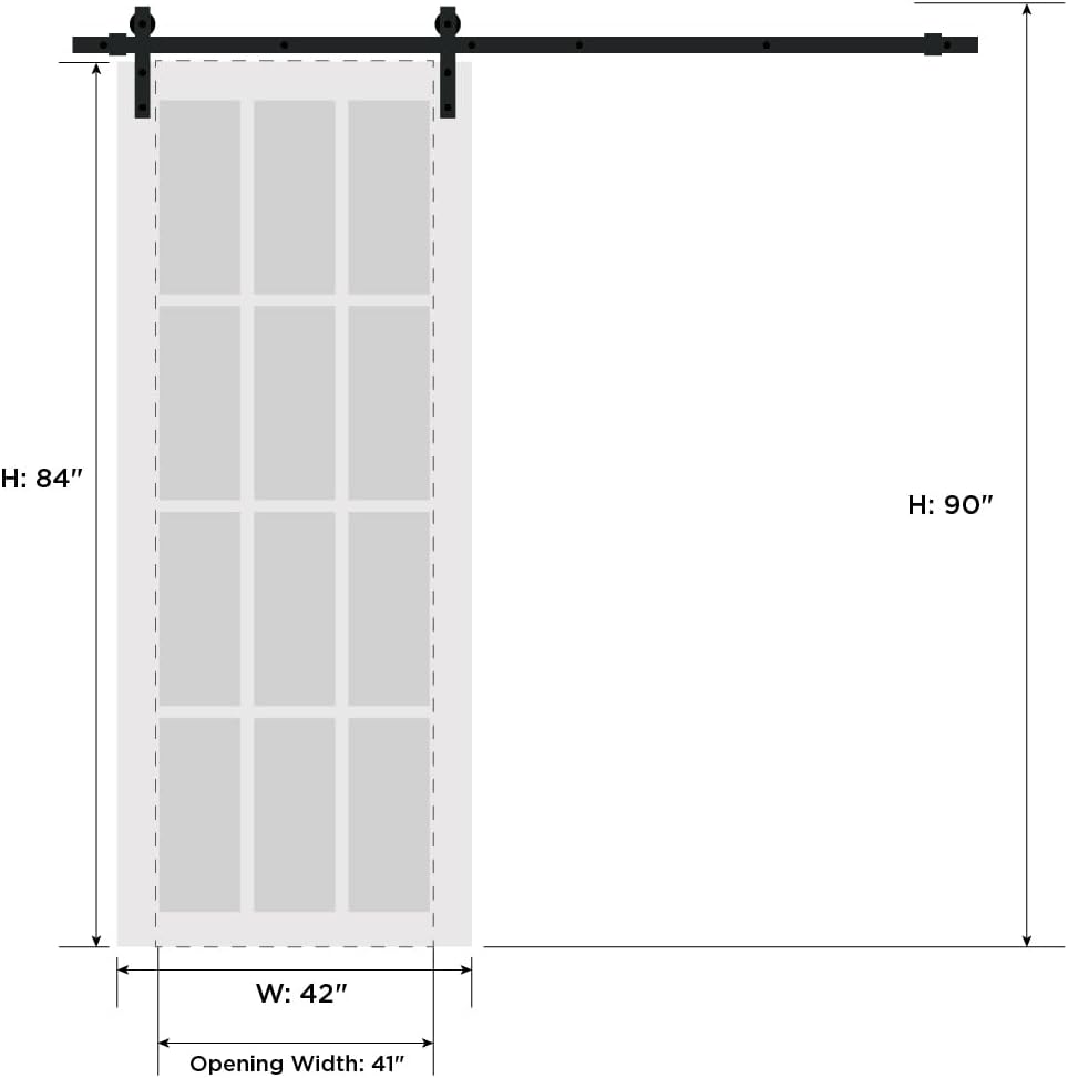 Quadro 4115 | Interior Single Sliding barn Door, no Glass, MDF, 42x84, White, Modern Style | Hardwar