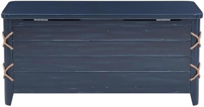 Modern Wood Rope Storage Chest, 38" L x 18" D x 18" H, Cedar Lined, Blue Finish, Paneled Design with Rope Trim