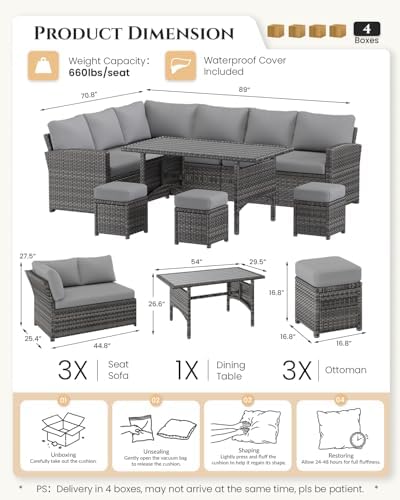 7-Piece Wicker Outdoor Patio Furniture Set | Grey All-Weather Resistant for Patio, Garden & Porch