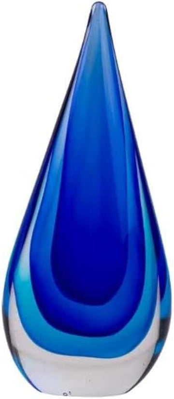 Glass Sculpture Hand-Blown Murano-Style Glass Statue and Figurine, Blue Teardrop Decor
