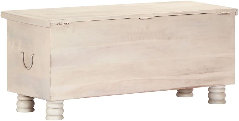 Solid Acacia Wood Storage Chest, 43.3 Inch Rustic White Trunk with Distressed Finish, Large Decorative Box and Wooden