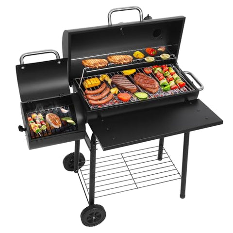 Barrel Charcoal Grill with Offset Smoker, Large Outdoor BBQ Smoker Grill Combo for Patio, Backyard, Camping, Picnic, and Parties