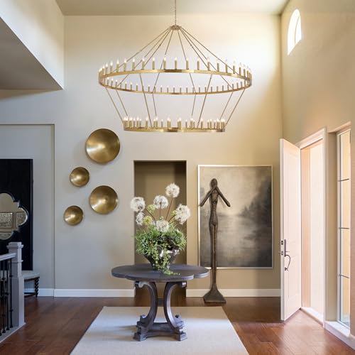 Inspired Camino Style Chandelier - 2-Tier Gold Wagon Wheel Chandelier 98 Inch 88-Lights - Farmhouse Rustic Round Extra Large Chandelier for High Ceilings