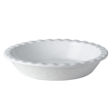 Pie Pan, 9 Inch Ceramic Pie Dish, Deep Dish Pie Pan with Lace Emboss, Ruffled Pie Plate for Baking, Thanksgiving